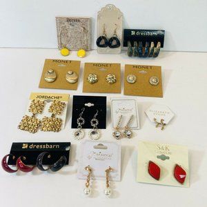 Lot of 16 Pairs Vintage to Now Gold Tone Pierced Earrings Monet Jordache Decree